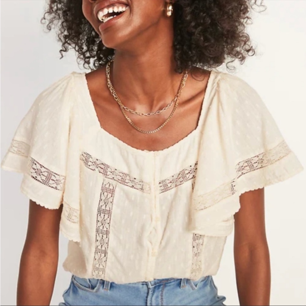 Old Navy Flowy Top with Button/Lace Detail